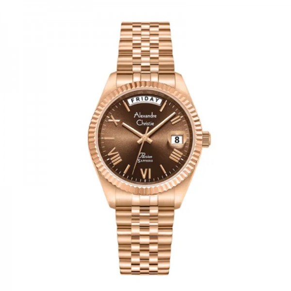 Alexandre Christie AC 5014 Rosegold Brown Lady Day Date LEBRGBO